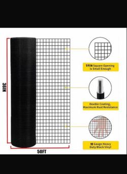 New 36 in. H x 50 in. ft Black Vinyl Coated Hardware Cloth, 19-Gauge PVC Metal Cloth, Welded Wire Garden Fence for Cage
