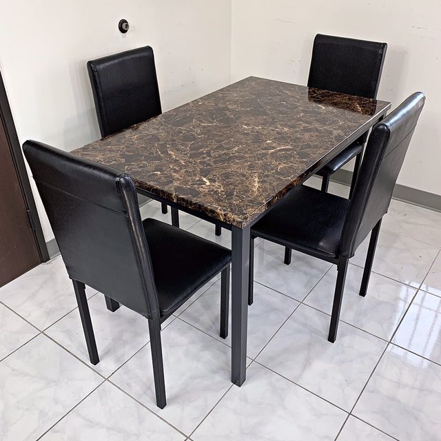 New $260 Faux Marble Dining Set for Small Spaces Kitchen Home Furniture (Table 48x30x30”, Chair 17x16x38”) 