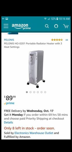 Pelonis Portable Radiator Heater With 3 Heat Settings