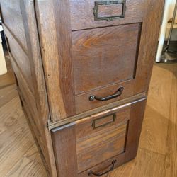 Vintage Real Oak File Drawers 2 High