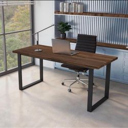 Handmade Butcher Block Desk / Dining Table – Solid Wood & Metal – 61”