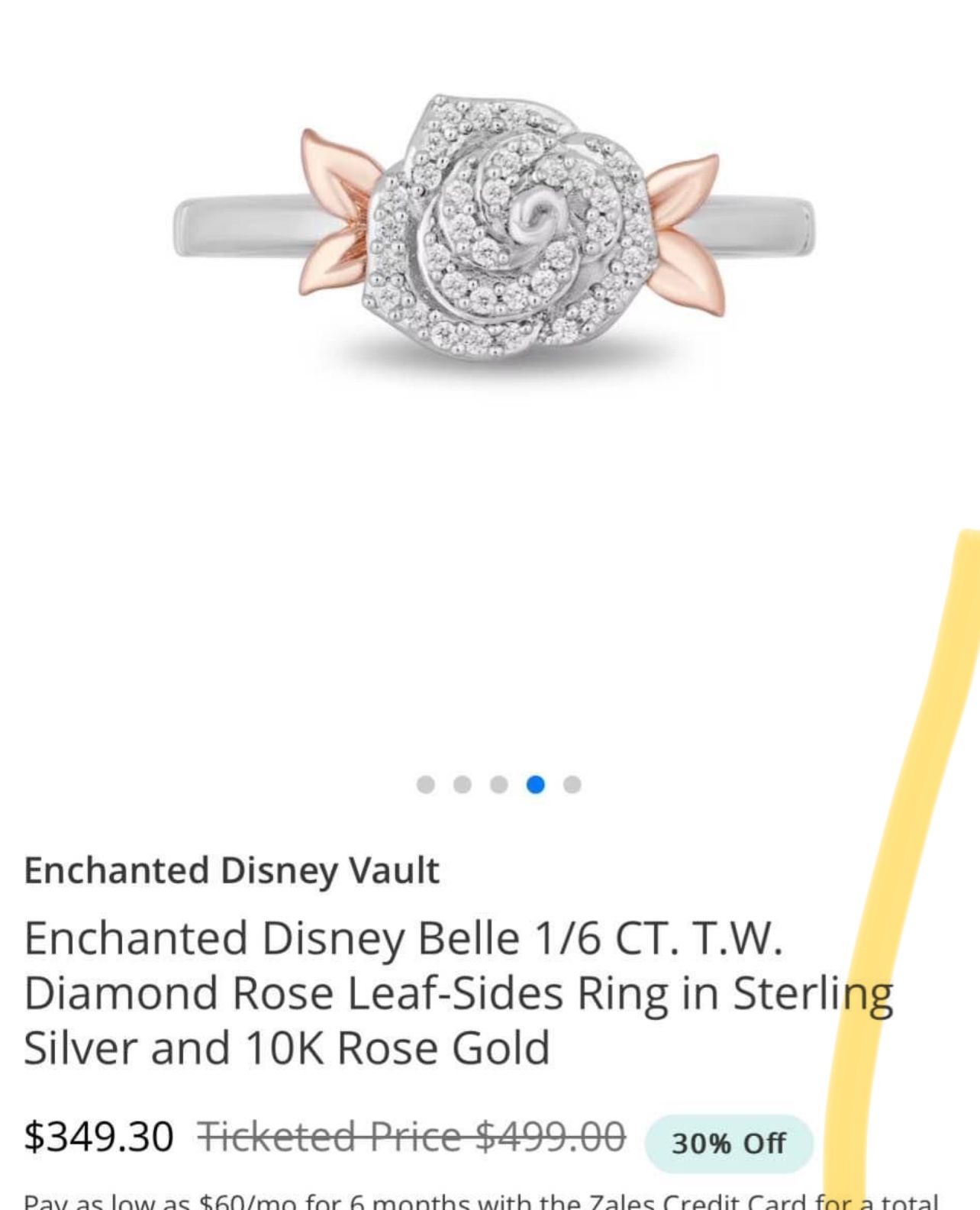 Disney belle Diamond/silver/ Rose Gold ROSE Ring Size 6