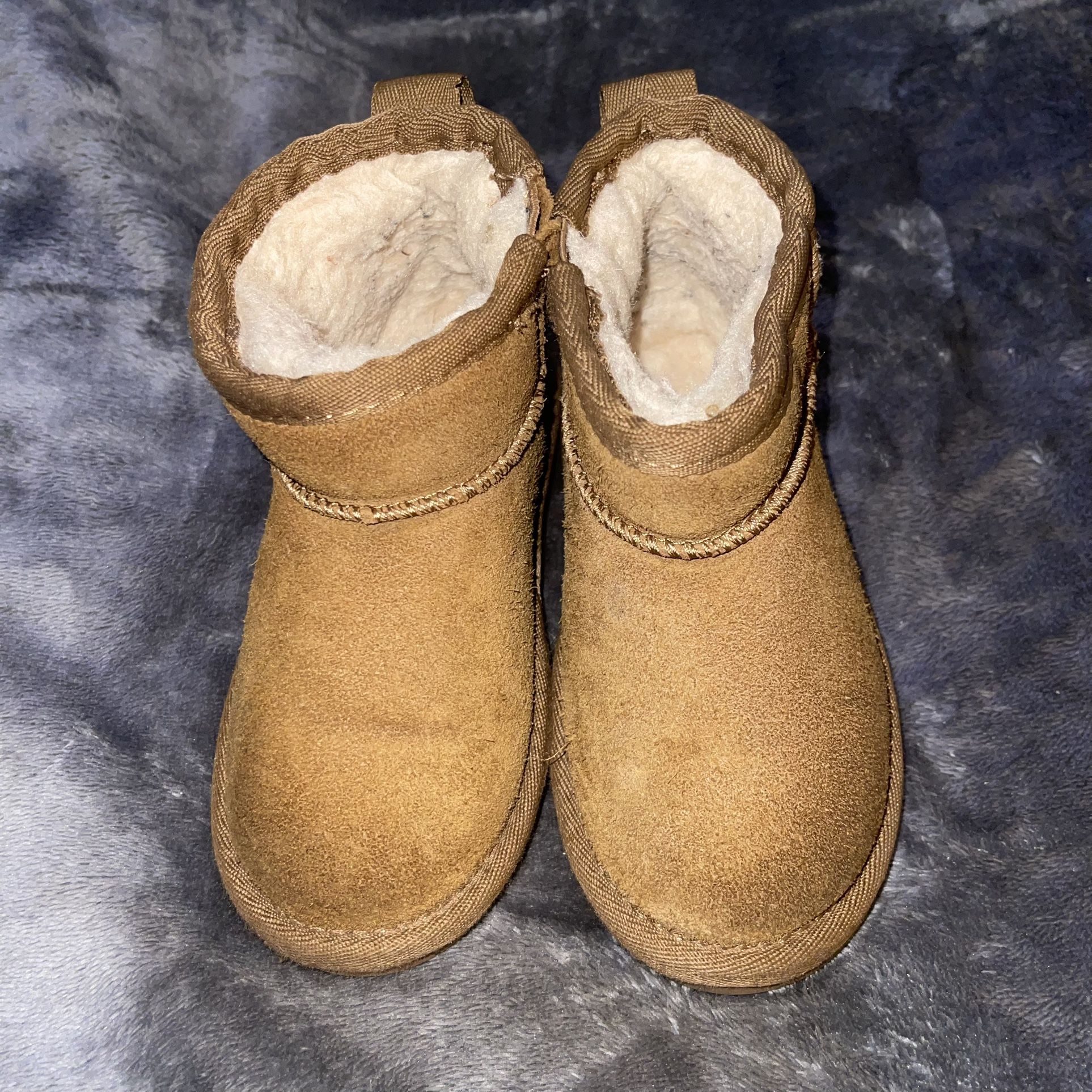 BearPaw Kids Shearling Boots 9 Leather Boy Girl Suede Brown Ankle