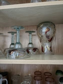 Margarita Pitcher and 3 glasses - Hand blown glass