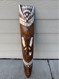 Nice Hand Carved 40” Tall Wooden Tribal Totem Pole  See Description