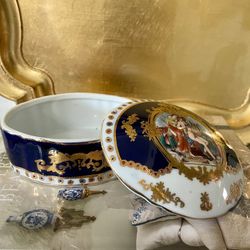 Vintage L.F. Fine Porcelain Limoges PRC Cobalt Lidded Trinket Box