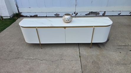 79" Modern Fluted TV Stand with Marble Top