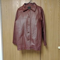Woman's Burgundy Leather Coat.Size14-16