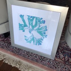 Coral art work print, double matted, Silver Frame