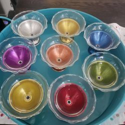 8 Vintage Aluminum And Glass Sherbet Bowls 
