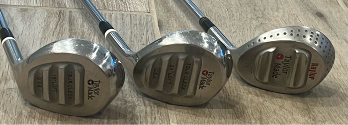 3 TaylorMade Vintage Golf Clubs – Tour Cleek 19° & 24° + Raylor 19° - $45 FOR ALL 3