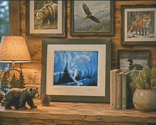 Wall Art Wolf “The Guardian” Signed Print Framed Winter Forest, Nature