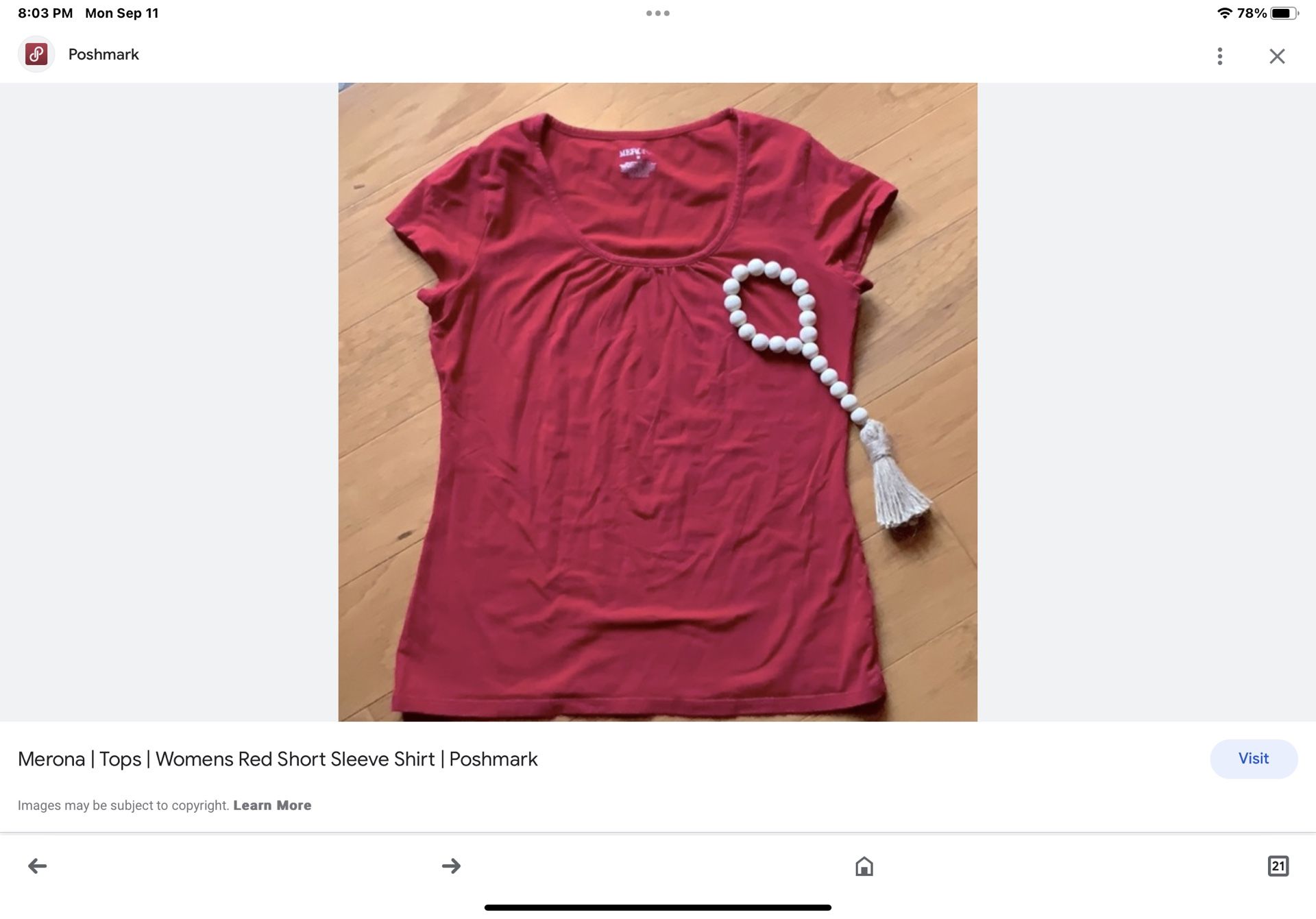 Womens Merona Red Round Neck Short Sleeve Shirt Top Blouse Sz Medium