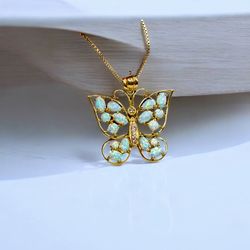 Gold vermeil $ Opal Butterfly Necklace 