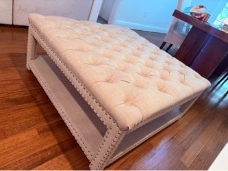 Elegant Tufted Ottoman / Coffee Table with Storage Shelf