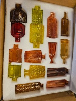 Vintage Colored Glass Bottle Collection Set