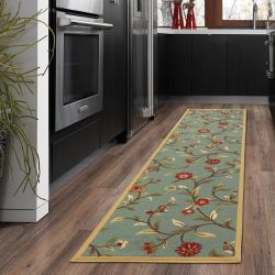 Ottomanson Ottohome Collection Floral Garden Design Sage Green 2 ft. x 5 ft. Non-Skid Runner Rug