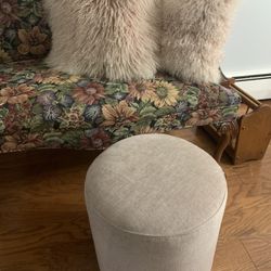 West Elm Mongolian Lamb Pillows & Isla Ottoman/Stool