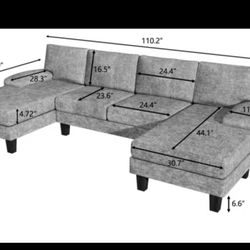 Double Chaise Sectional- Gray, Great Condition In ASTORIA