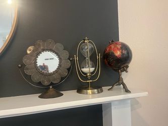 🌎✨ Globe + Hourglass + Mexican Mirror Décor Set – $75 ✨⏳