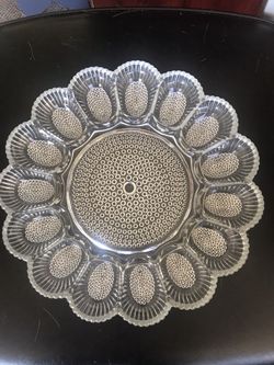 Vintage deviled egg platter clear glass tray