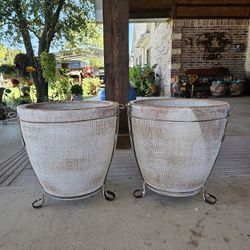 White Stripes Clay Pots, Planters, Plants. Talavera, Pottery $90 cada una
