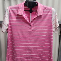 Lady Hagen Pink Striped Golf Polo - Size L (0594)