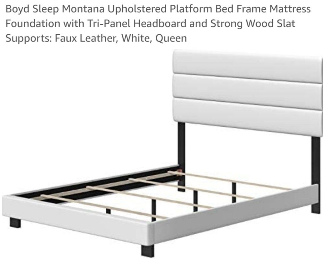 Boyd Sleep Upholstered Platform Bed Frame W/ Headboard White Queen