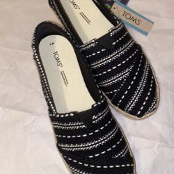 NEW TOMS Women's Alpargata Rope Espadrille Slip-On Flats Black and White Size 9