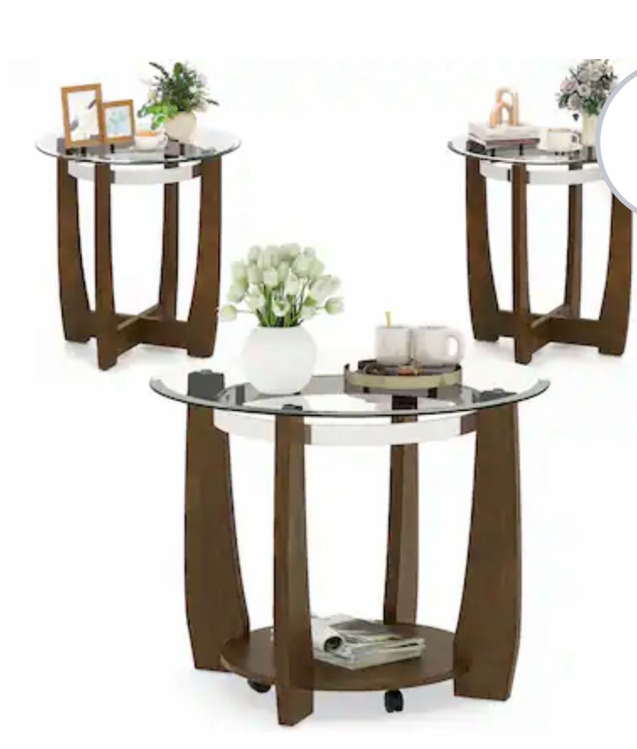 2 sets of glass round end of coffee table