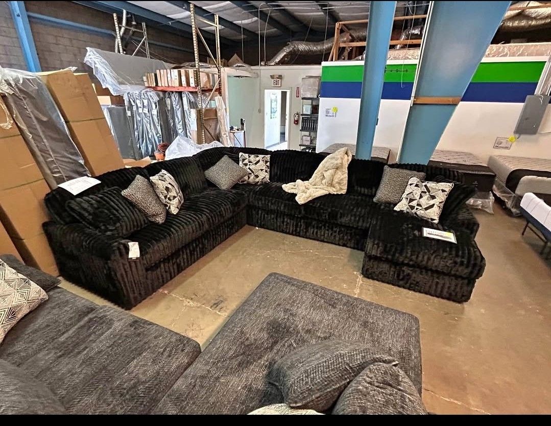 BLACK CORDUROY SECTIONAL BRAND NEW SAME DAY DELIVERY 