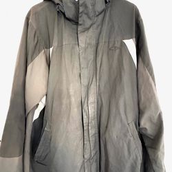 Vintage Champion Jacket Mens Large Black & Gray Lined Windbreaker - 2 SMALL HOLES