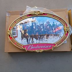 Brand new Budweiser winter large Clydesdale horses oval sign.