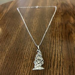 AA Fine Pewter Necklace Sailing Ship Pendant Silver Jewelry