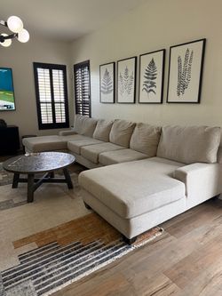 Custom Living Spaces Sectional with Double Chaise + Coffee Table