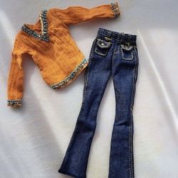 Barbie Best Models - On Location South Beach Orange Bohemian Blouse And Jeans 