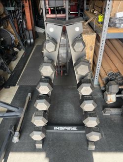 210 lbs Hex Rubber Dumbbells with a Rack… Home Gym Fitness…