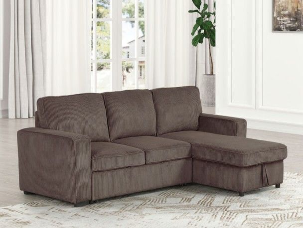 Yves Brown Reversible Couch Sofa Sectional Corduroy Pull-out Sleeper Sofa Bed
