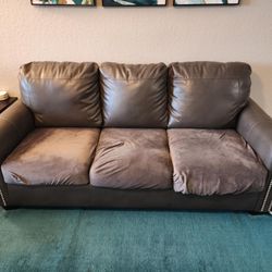 Gray Vegan-leather Sleeper Sofa - OBO
