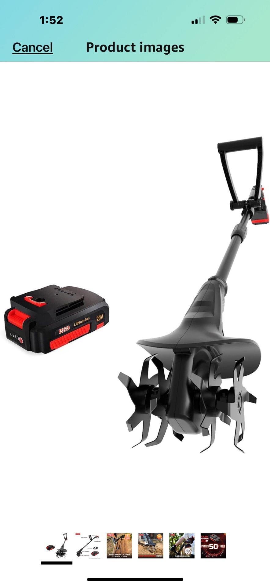 Cordless tiller cultivator with steel tiles