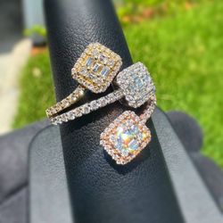 Jewelry 14k solid tri tone gold natural baguette diamond 0.84CTW bypass ring 7.50