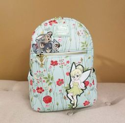 Loungefly Disney Peter Pan Tinkerbell & Lost Boys Floral Mini Backpack Green - B