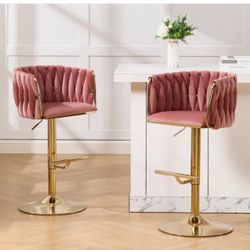 Swivel Adjustable Height Bar Stool Modern Velvet Barstool with Barrel Back Kitchen Island Counter Bar Chair with Golden Base
