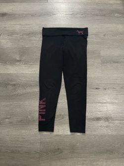 Vintage Pink Victoria’s Secret Women’s Black Yoga Leggings with Pink Rhinestones