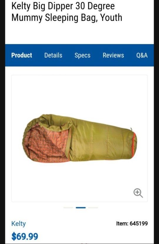 Sleeping Bag (Youth Size Kelty BIG dipper 30 Degree Sleeping Bag)