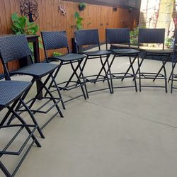Wicker Foldable Bar Stools Faux Rattan #8