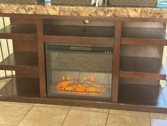 Coffee table, 2 end Tables, and matching tv stand with heater