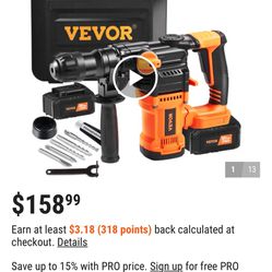 Brand New Sealed VEVOR Rotary Hammer Drill Cordless Drills 1" 3 Modes SDS-Plus Chipping Hammers