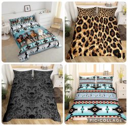 Duvet Cover + Pillow Case, King, Queen, Full, Twin, Horse, Cheetah Leopard, Boho, Gothic Swirlish