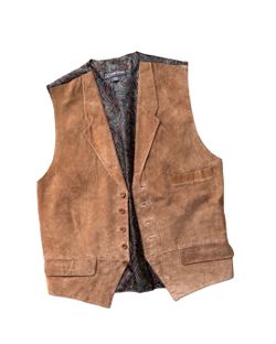 VTG CC Courtenay Men Large Brown Suede Vest With Button Closure & Paisley Lining